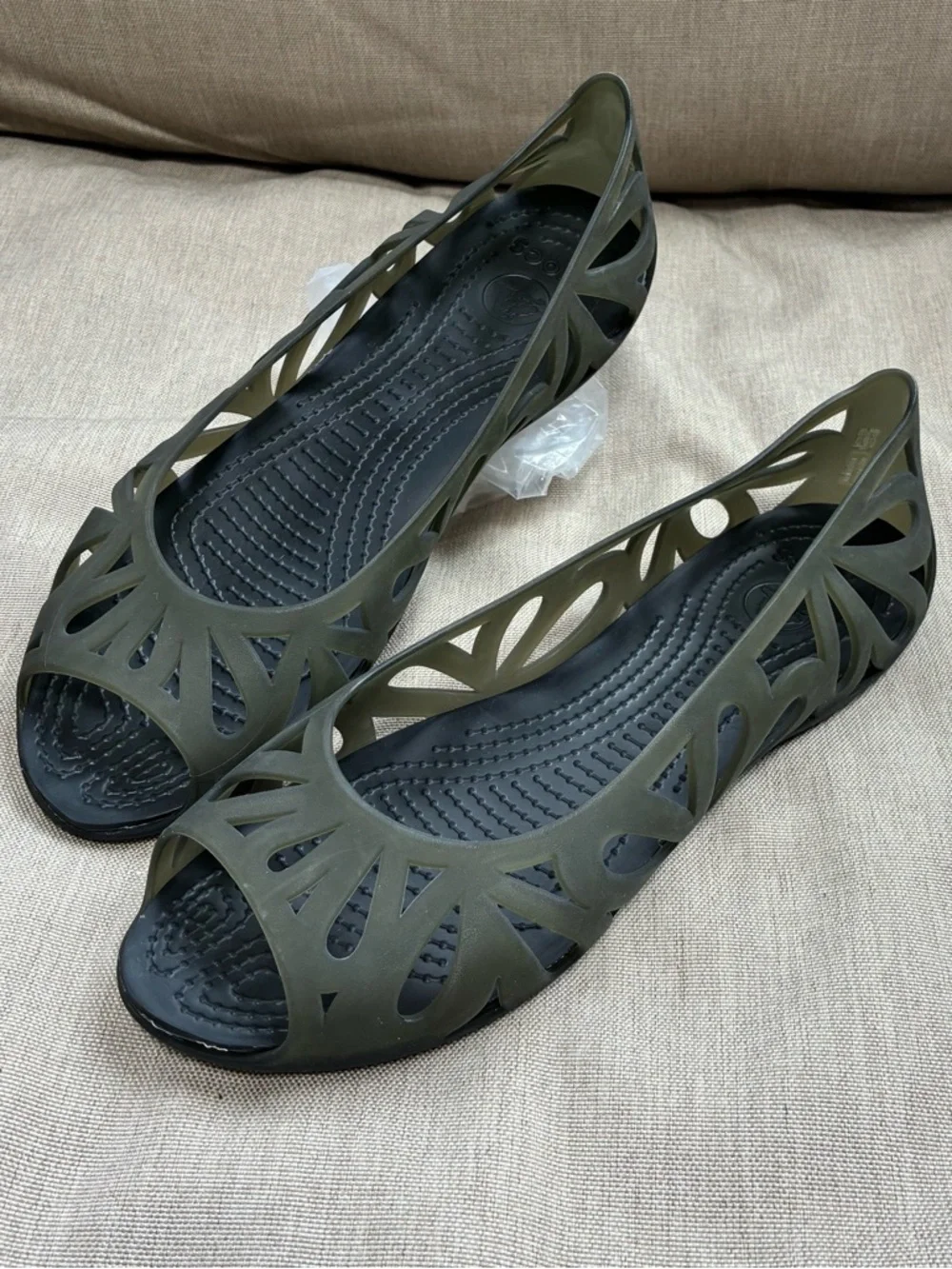 CROCS Adrina III Translucent Cutout Peep-Toe Jelly Flats - Picture 2 of 5